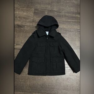 CLASS CLUB Boys Size 2/3 Black Double Zip Pea Dress Coat  Jacket With Hood